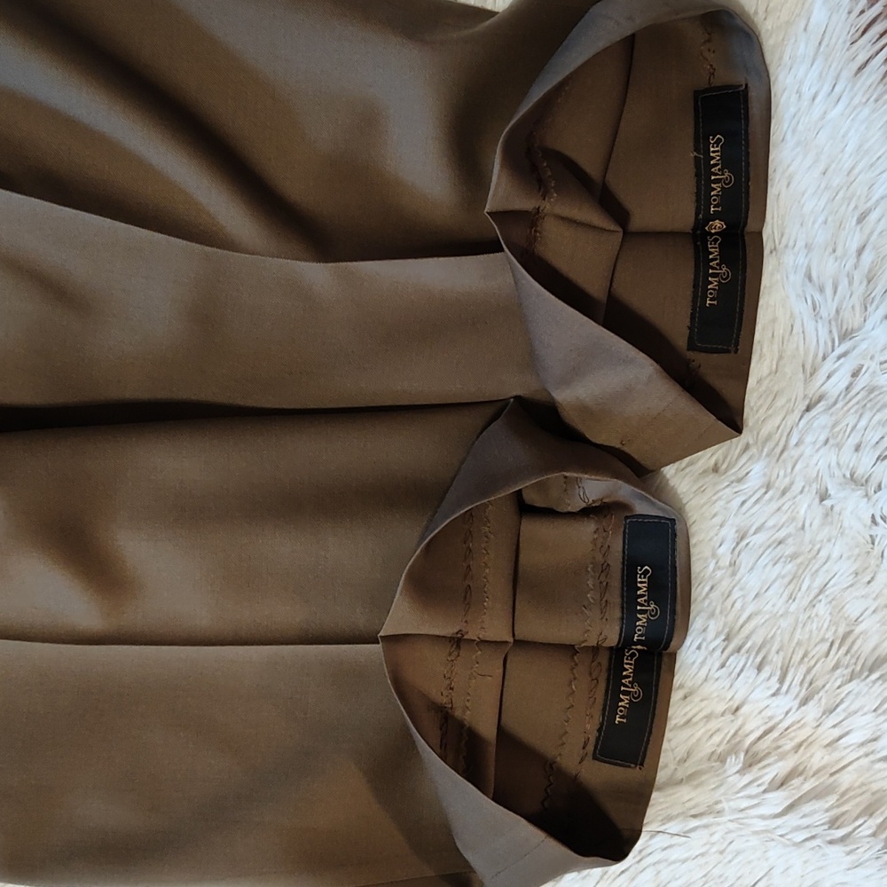 Tom James Mens Bespoke Custom Tailored Dress Pants Brown Pleated Cuffed 42x32 - Picture 13 of 14